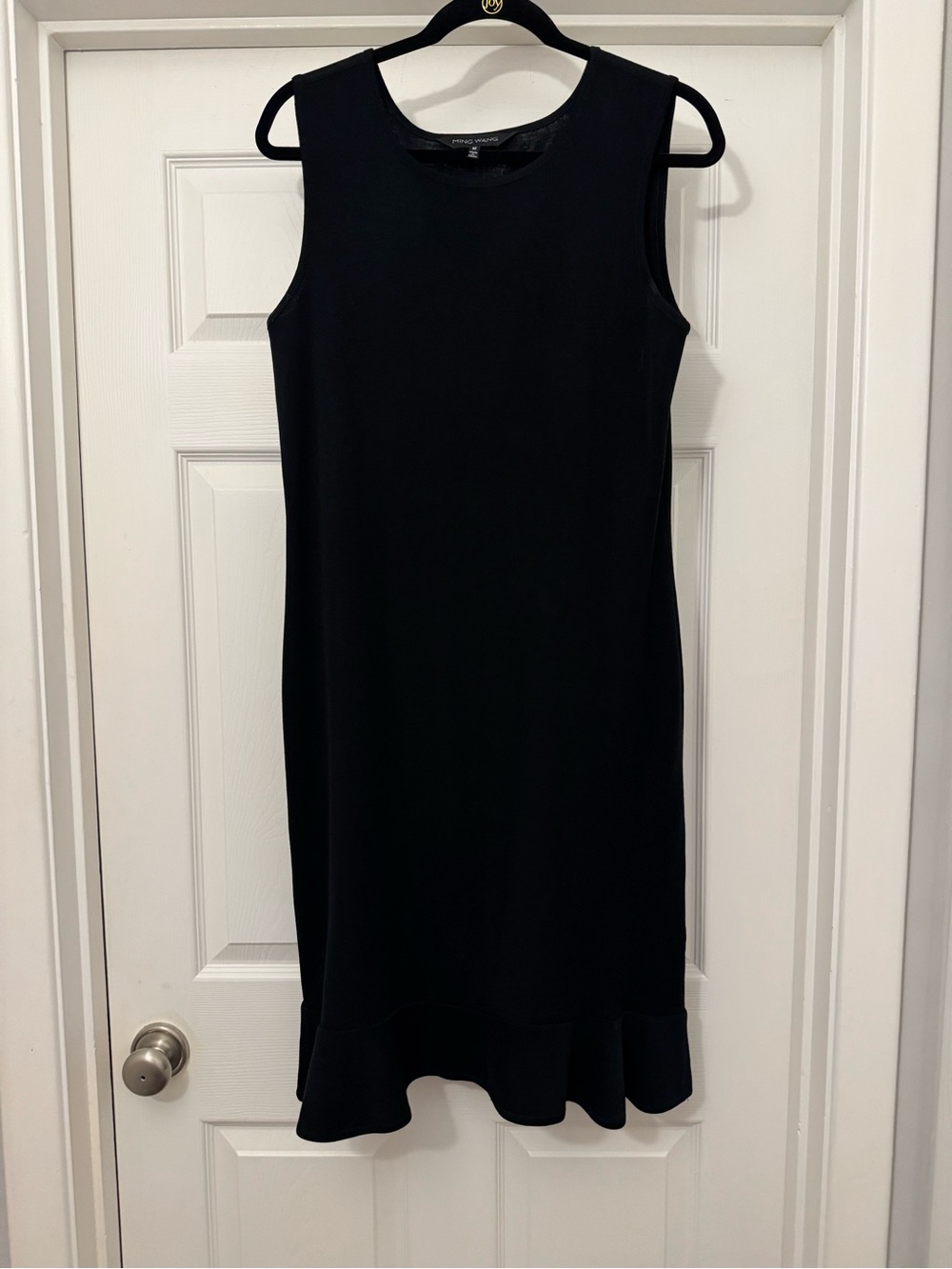 Ming Wang Black Ponte Knit Sleeveless Ruffle-Hem Dress